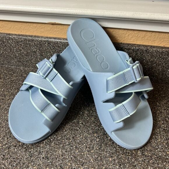 Chaco Summer Sandals Women's Size 11 Flats Slip On Blue Rubber Synthetic Slides - Picture 2 of 11